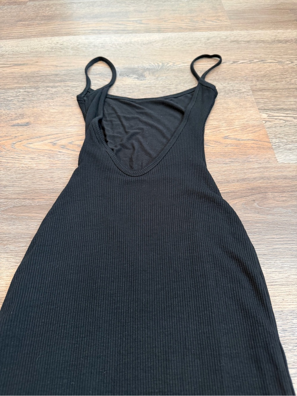 Windsor Black Ribbed Bodycon Maxi Dress Low Back Slit Spaghetti Strap Small - Picture 5 of 7